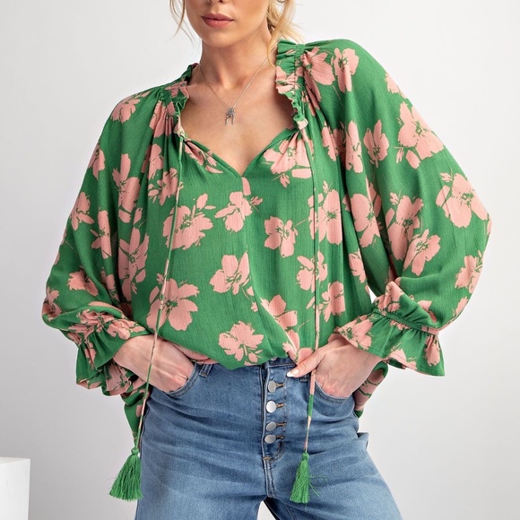 EASEL LOS ANGELES LONG SLEEVE PRINTED RAYON GAUZE TOP BLOUSE SHIRT PULLOVER 1X - Picture 2 of 6